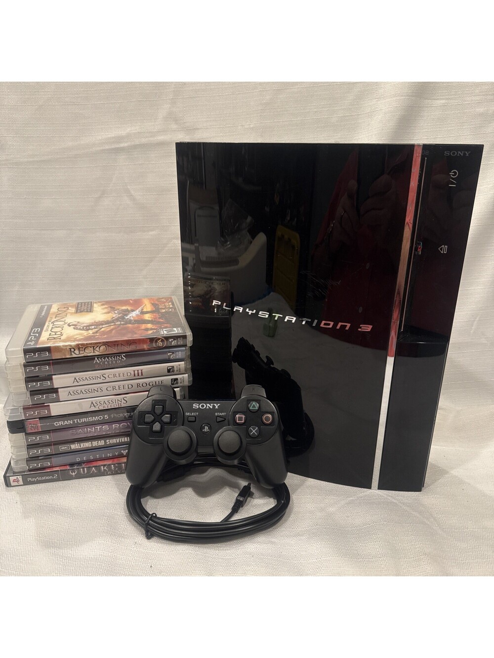 Sony Ps3 Backwards Compatible Console 80GB CECHE01 Bundle 1 Controllers W/ Games